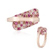 Cavill - 925 Sterling Zilver Ring - Roségoud Verguld - 0,28ct Roze Saffieren & 0,37ct Robijnen - Elegante Luxe Ronde Edelsteen Ring