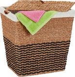 Merkloos Relaxdays Wasmand met Deksel - Zeegras - Katoenen Waszak - 87 L - Gevlochten - Natuur-Beige