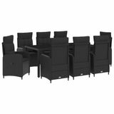 vidaXL Buiten Eettafel Set 9-delig Zwart Polyrotan