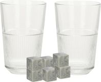 Excellent Houseware whiskyglazen - set 4x van 360 ml - 9x whisky ijsblokstenen - Cadeau set vaderdag