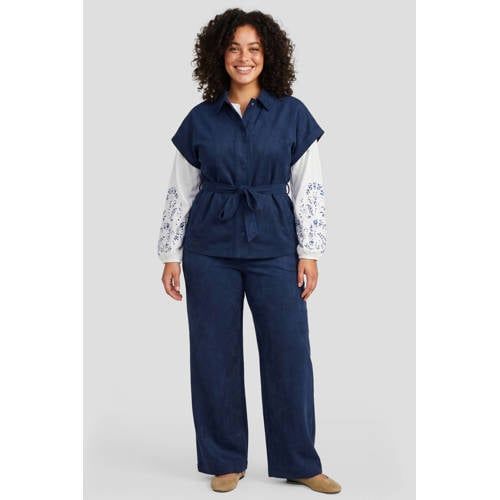 Exxcellent Suèdelook Gilet Met Ceintuur Plus Size - Donkerblauw