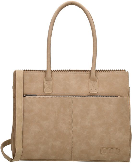Zebra Trends Noa Laptoptas Dames - Werktas voor laptop tot 15,6 inch - Schooltas van Imitatieleder met ritssluiting - Zand