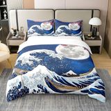 Ensemble de housses de couette, motif japonais Ukiyo-e, 260x220 cm, comprenant 2 taies d'oreiller