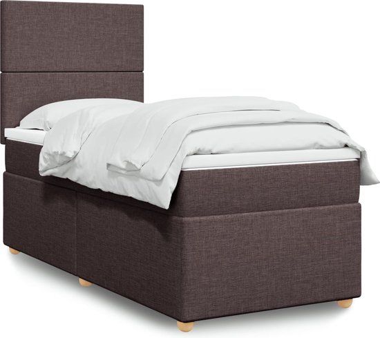 vidaXL Boxspring met matras stof donkerbruin 100x200 cm