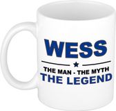 Bellatio Decorations Wess Naam cadeau Wess - The man, The myth the legend koffie mok / beker 300 ml - Donkerblauw