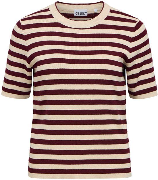 Object Object T-shirt Objester S/s New Knit Pullover Noos 23043510 Sandshell/windsor Wine Dames Maat - M