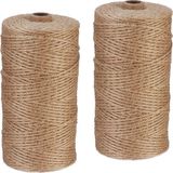 Relaxdays Jute touw, 2 mm x 250 m, natuurlijk touw op rol, set van 2, lichtbruin
