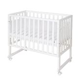 roba Cododo Bed 45 x 90 cm safe asleep 3-in-1 in hoogte verstelbaar, wieg + matras + canvas barrière + mesh rand + 4 remwielen - babybedset - wit hout