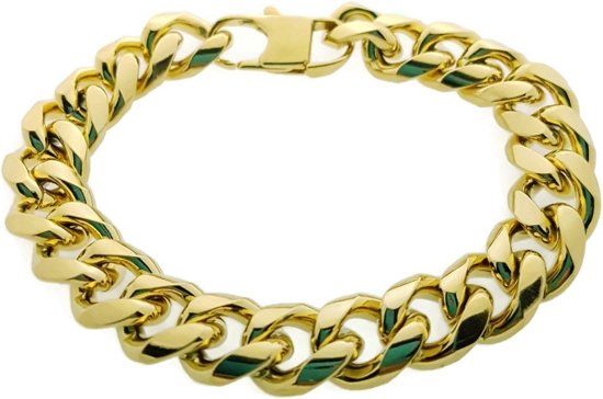 Aramat Jewels Stalen gouden gourmetarmband 21cm 13mm