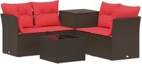 vidaXL Bankstel 2 zitplekken Bruin en rood Poly Rattan en Staal