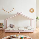 en.casa Kinderbed Brome huisbed met matras 90x200 cm roze