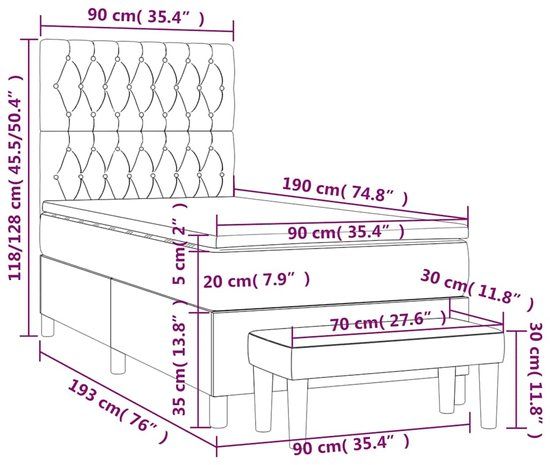 vidaXL Boxspring met matras stof zwart 90x190 cm