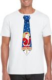 Bellatio Decorations Shoppartners Bv Foute Kersttrui t-shirt - voor heren - wit - met stropdas kerstman print - kerstdiner kleding - korte mouwen S