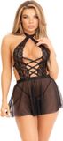 Leg Avenue Halter babydoll with g-string - S - Black