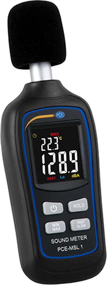 PCE Instruments Geluidsmeter - 0,1 dB resolutie - meetbereik 35...135 dB - temperatuurmeting - pocketsize