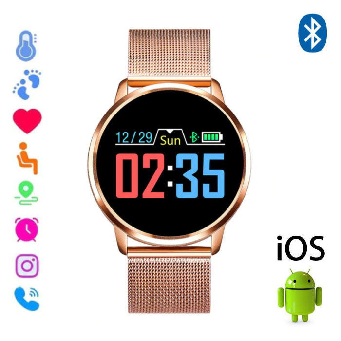 Stuff Certified Q8 Smartband Sport Smartwatch Smartphone Horloge OLED iOS Android Goud Metaal