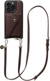 AVY Leren Hoesje geschikt voor Apple iPhone 15 Pro Max | Met Koord en Magnetische Kaarthouder | Compatibel met MagSafe | Leather Case met 130CM Koord & Wallet | Long Leather | Chocolate