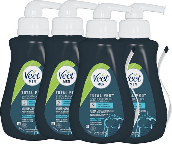 Veet Men Total Pro Ontharingscreme - Gevoelige Huid - 400ml x 4