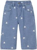 Vertbaudet Wijde jeans met kleine geborduurde hartjes