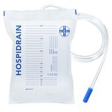 AIESI® Urine opvangzak voor bed 2 liter buis van 90 cm zonder aftapkraan HospIDRAIN (Pak van 25 stuks)