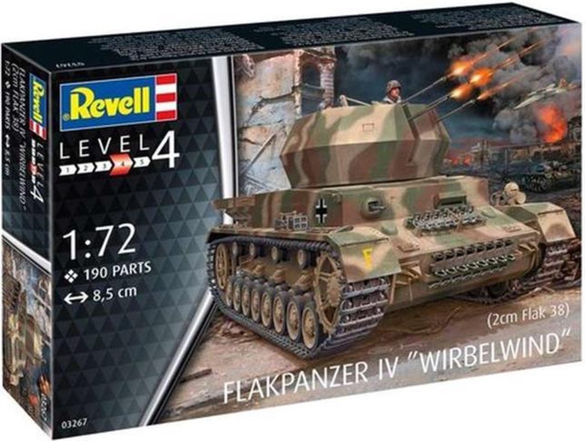 Revell 12 Modellbausatz 03267 Flakpanzer IV Wirbelwind (2 cm Flak 38), Militär-Bausatz im Maßstab 1:72, Level 4, originalgetreue Nachbildung mit vielen Details