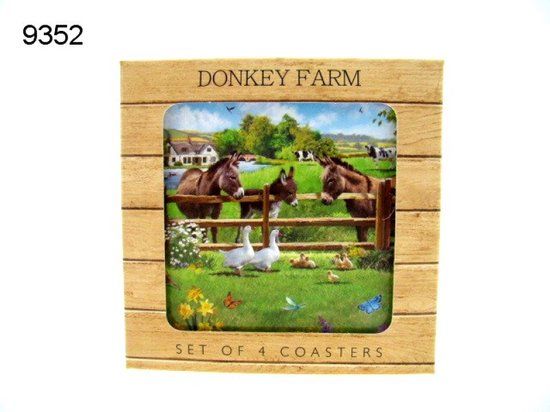 The Leonardo Collection Donkey Farm Coasters Set of 4 - Multicolored Cork