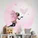 Sticker Mural Rond / Cercle Enfants - Fée Coeurs Papillons - Diamètre 50 cm - Adhésif + Protection Mate