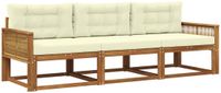 vidaXL - Chaise longue loungeset - 3 zitplaatsen - Acacia hout - Natuurlijk en crème