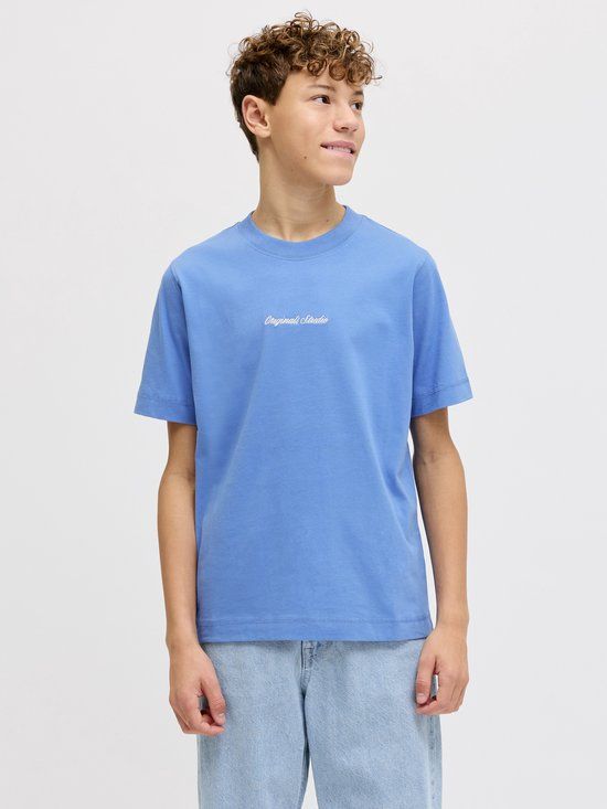 JACK&JONES JORNORREBRO EMB TEE SS CN NOOS JNR Jongens T-shirt Blauw Katoen Ronde hals Maat 176