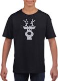 Bellatio Decorations Shoppartners Bv Rendier hoofd Kerst t-shirt - zwart met zilveren glitter bedrukking - kinderen - Kerstkleding / Kerst outfit 164/176