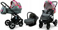 BabyLux® Sky Lark | Set 3en1 poussette | Gris Flex Hiscus | Poussette combinée | Ensemble de poussette