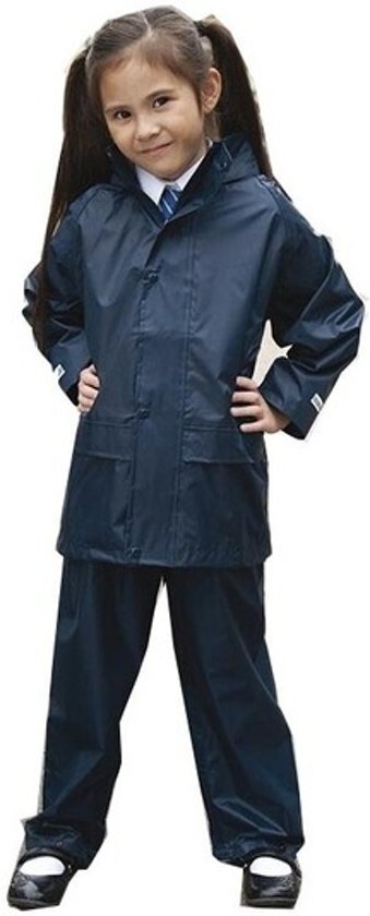 Result Regenpak winddicht navy blauw voor meisjes - Regenjas / regenbroek - Regenkleding voor kinderen XS (98-104