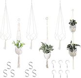 Macramé 6 stuks macramé katoenen hangpotten - levering met 6 S-haken en 6 haken met schroeven - macramé ophanging binnenplant - bloemenpoten van touw - deur - tuindecoratie