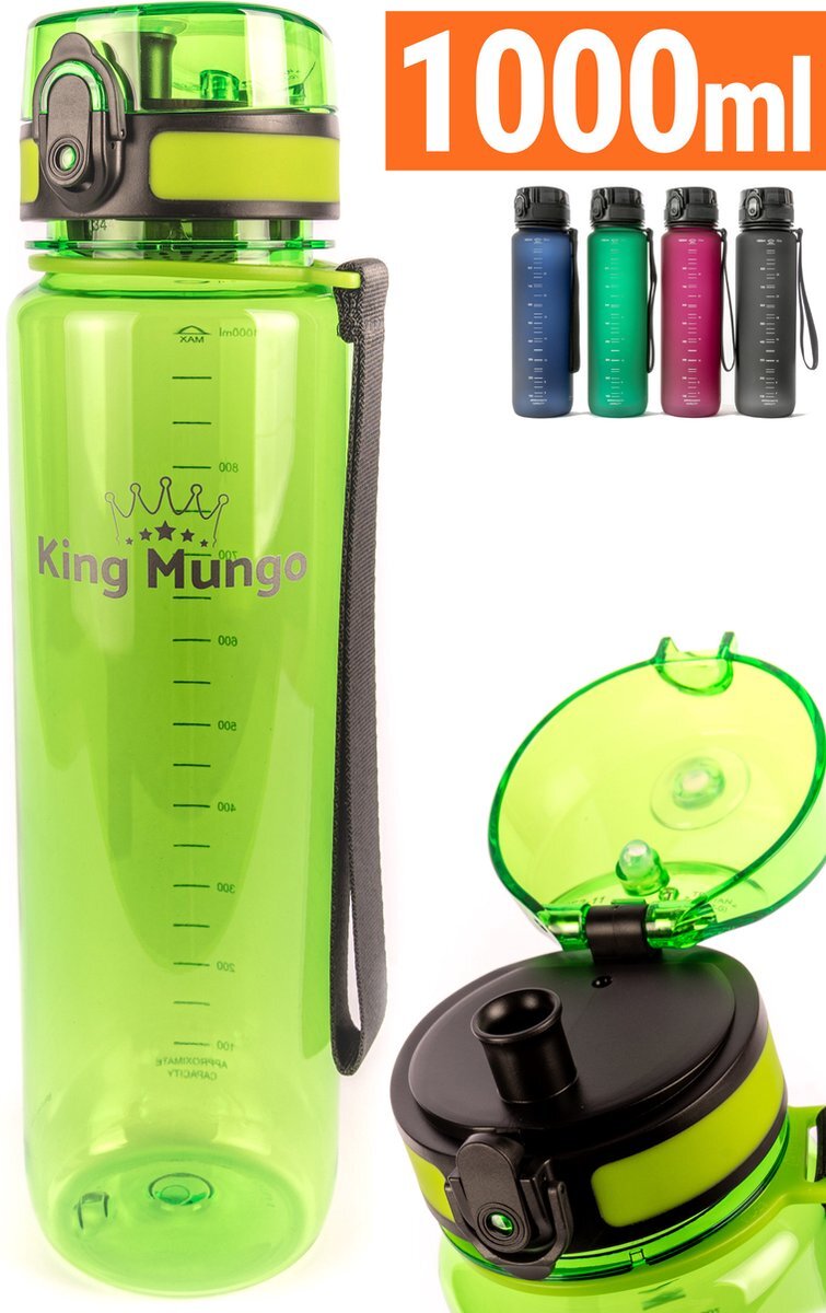 King Mungo 1 Liter Drinkfles - Vaatwasserbestendig - Sport Bidon Drinkbus 1000ml Groen