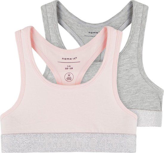 NAME IT NKFSHORT TOP 2P NOOS Girls' Underwear - Size 122/128 - Barely Pink/Grey Melange