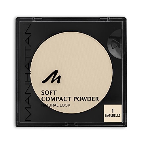 MANHATTAN Soft Compact poeder, licht compact poeder met poederkwast voor een matte, gelijkmatige teint, kleur naturel 1, 1 x 9 g