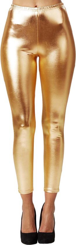 Tectake dressforfun - Metallic legging goud S - verkleedkleding kostuum halloween verkleden feestkleding carnavalskleding carnaval feestkledij partykleding - 303592