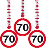 Folat 70 jaar verjaardag versiering rotorspiralen plafond - verkeersborden - 3x stuks - feestartikelen - papier