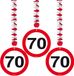 Folat 70 jaar verjaardag versiering rotorspiralen plafond - verkeersborden - 3x stuks - feestartikelen - papier