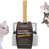 Pelle à litière pour chat avec support - Acier inoxydable et manche en bois