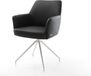 DELIFE Chaise de salle à manger Xana-Flex avec accoudoir piètement croisé conique acier inoxydable cuir véritable noir pivotant à 180° noyau à ressorts ensachés
