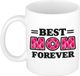 Bellatio Decorations Cadeau koffie/thee mok - de beste mama voor altijd - vierkantjes - fuchsia - 300 ml