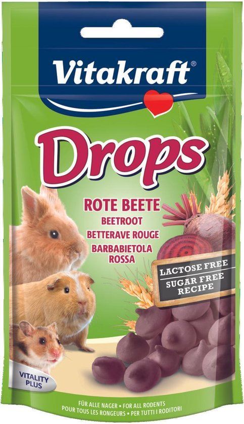 Vitakraft Knaagdier Drops Rode Biet Lactose Vrij - Knaagdier/Konijn Snoepjes