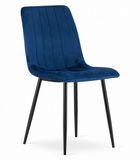 LEOBERT Eetkamerstoel LAVA - Donkerblauw - Zwarte Metalen Poten - Velvet Bekleding - Industriële Stijl