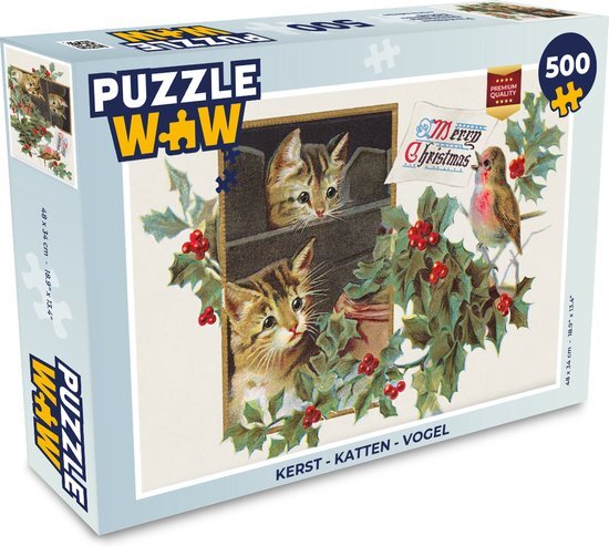 MuchoWow Puzzel Kerst - Katten - Vogel - Legpuzzel - Puzzel 500 stukjes