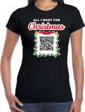 Bellatio Decorations Bellatio Kerst QR code kerstshirt All I want: Alleen maar zuipen dames zwart - S