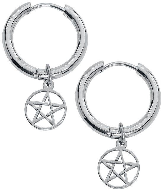 etNox Creole Pentagramm Dames Oorbel - zilverkleurig