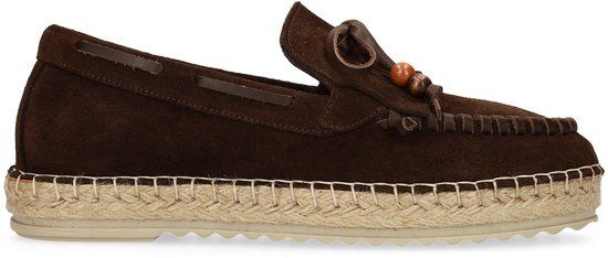 Manfield - Dames - Bruine suède espadrilles met franjes - Maat 41