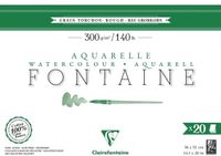 Clairefontaine 975509C Vierzijdig Gelijmd Blok Fontaine - 20 Vellen Wit Aquarelpapier 100% Katoen Grove Korrel (Torchon) Professionele Kwaliteit 36x51 cm 300g