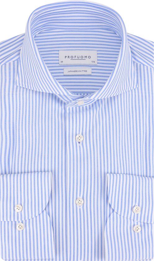Profuomo Japanese Knitted Overhemd - Blauw Streep - Maat 43 - Heren